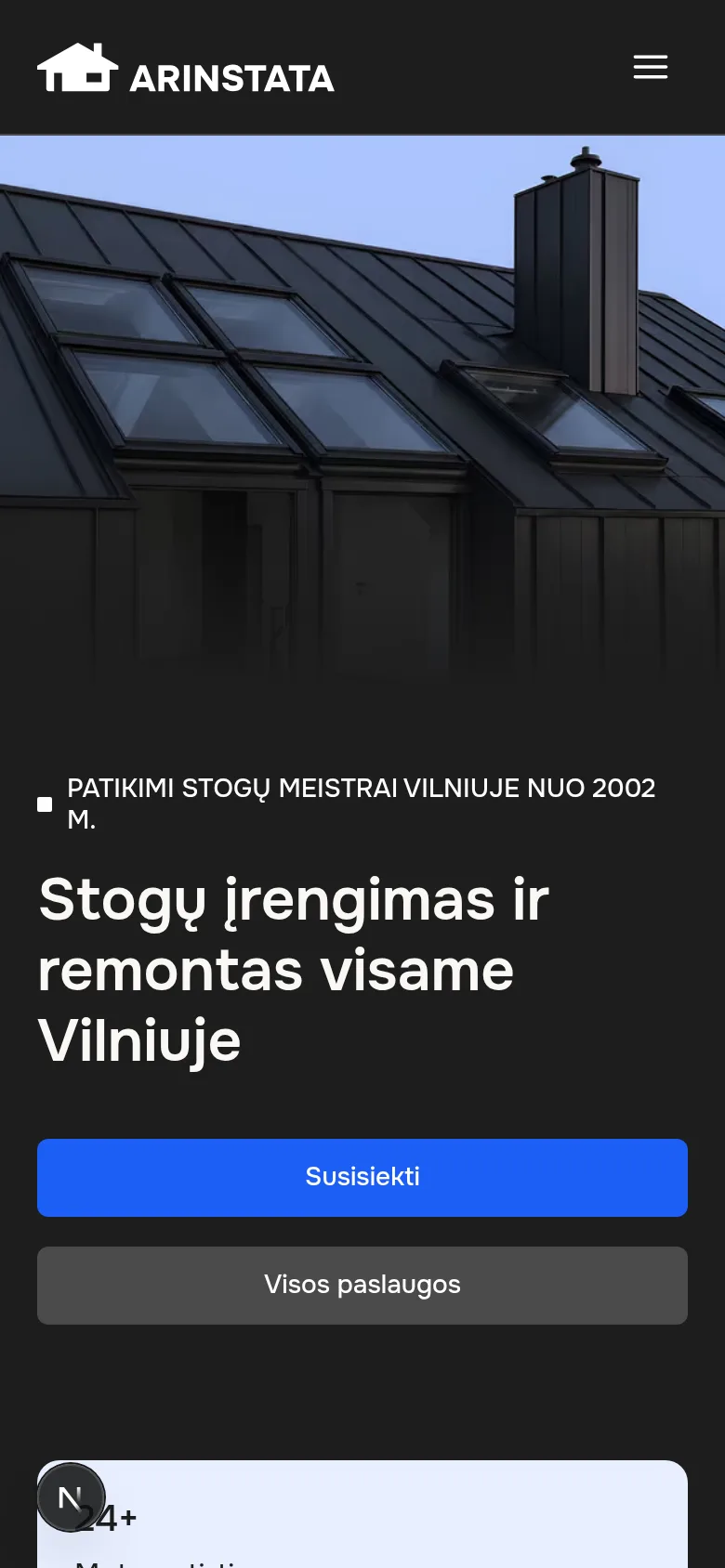 The client homepage at phone width, the same house with windows unlit.